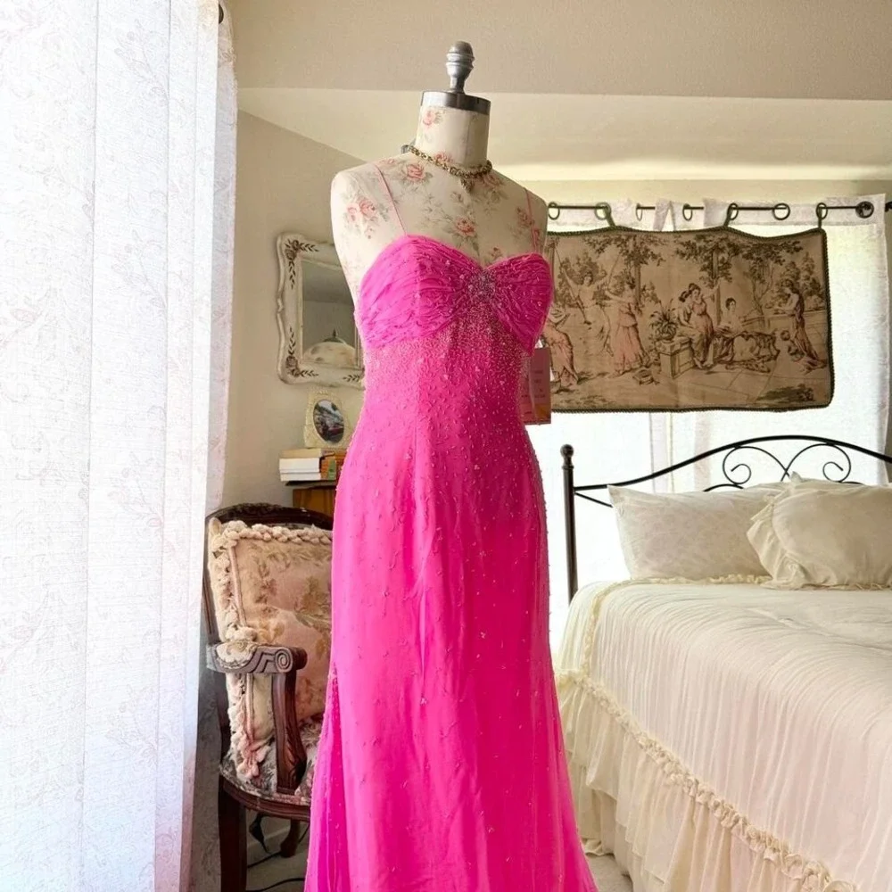 xcite pink fairy beaded silk prom dress‎ womens 10 - Picture 2 of 7